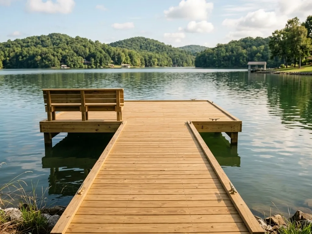 New level wooden boat dock after replacement on Watts Bar Lake